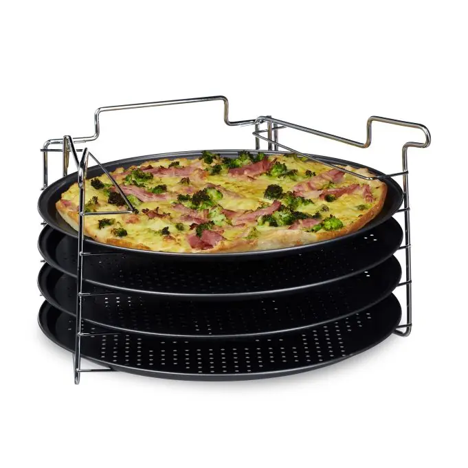 Skaffa nu - Pizzaplåt set om 4 med ställning