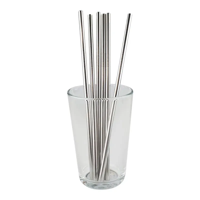 6x Straight Metal Drinking Straws - Silver | Outlet