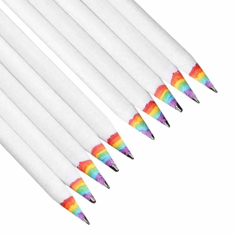 10x Pencils with Rainbow Colors - White - Rea