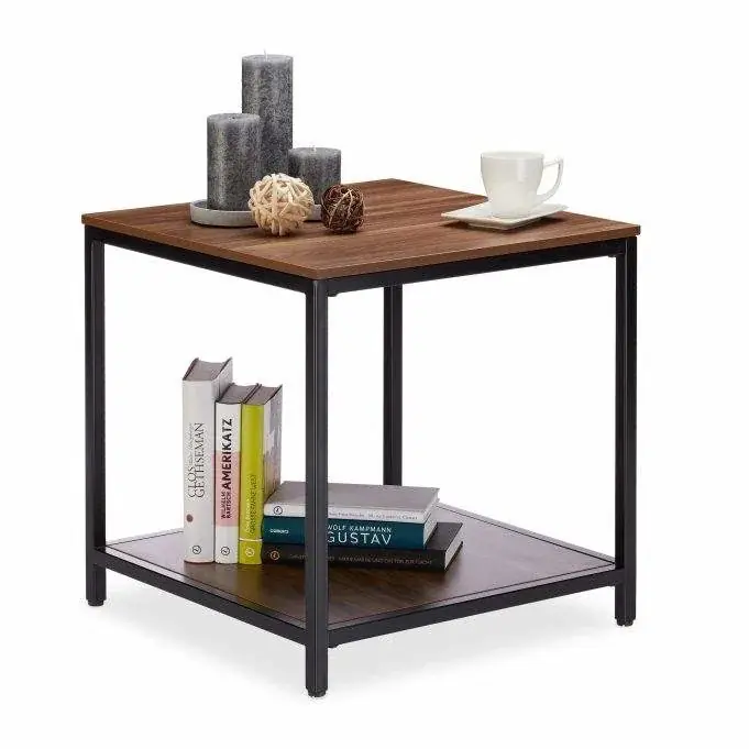 Wooden side table with metal base | Fyndpris