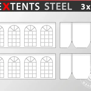 Sidovägg kit för snabbtält FleXtents Steel och Basic v.3 3x6m, Vit - Ny lansering